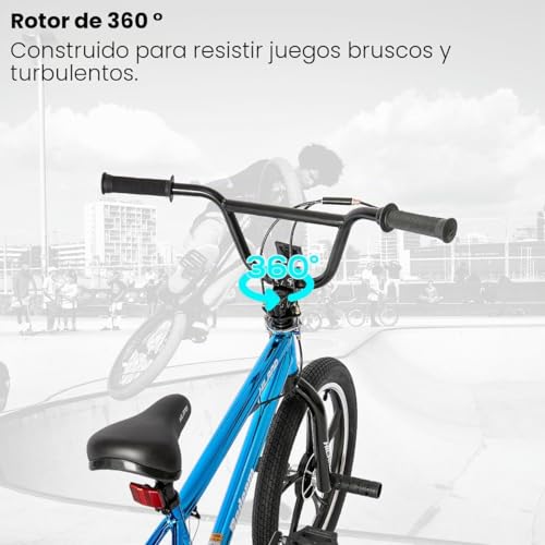 Miniatura 4 de Hiland - Bicicleta Bmx Para Niños De 20 Pulgadas, 5 Radios, Para Niños Y Niñas A Partir De 7 13 Años, Rotor De 360 Grados, Estilo Libre, 4 Pegs, Bicicleta Bmx Para Niños, Color Azul