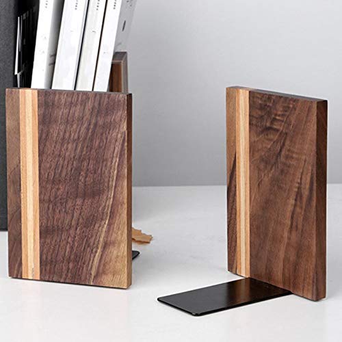 Sujetalibros de Madera de 2 Piezas con Base de Metal, Soporte de Libro Resistente con Puntos Antideslizantes para Escritorio de Oficina o estantes, sujetalibros Decorativo