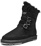 AU&MU Womens Classic Thermal Mid Calf Short Winter Snow Boots Black Size 7