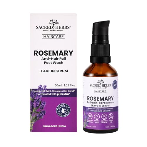 Image of SACRED HERBS Rosemary Anti Hair Fall Leave-In Serum | Rosemary & Tulsi | Up to 95% Stronger Hair | 95% Less Hair Fall | 95% Smoother | 95% Shinier Hair | For Men & Women | 50ml (Pack of 2)