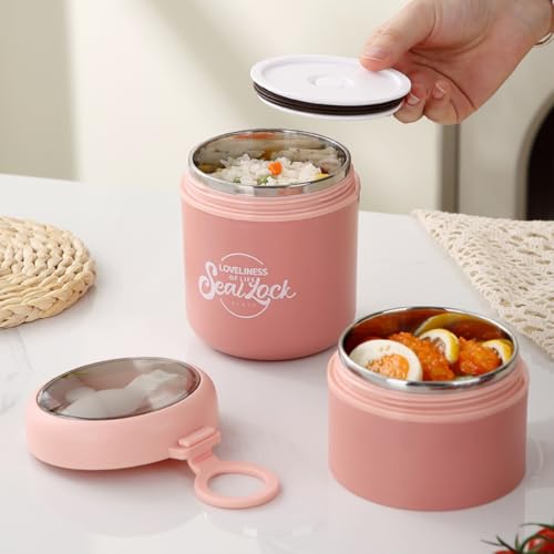 Image of 2 Compartment Stainless Steel Lunch Box with Spoon | 780ml Leak Proof Insulated Food Jar | 304 Steel Thermal Tiffin for Office, School, Travel (2 Copmaprtment Pink with Spoon)