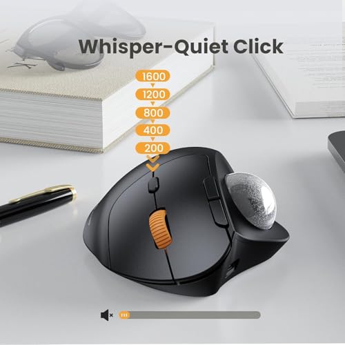 Image of ProtoArc Wireless Trackball Mouse, EM04 Ergonomic Bluetooth Rollerball Mouse Rechargeable Computer Laptop Mouse, 3 Device Connection, Compatible with PC, iPad, Mac, Windows-Ash Grey Ball