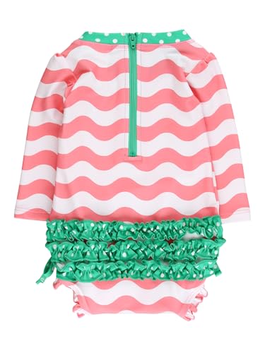 Image of RuffleButts Baby Girls UPF 50+ Sun Protection Floral Printed Long Sleeve One Piece Rash Guard Swimsuit with Zipper
