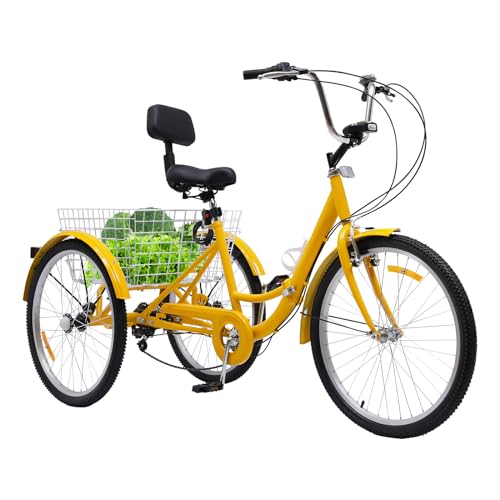 LANNADD 24 Zoll Erwachsene Dreirad, 7 Gang Faltrad Erwachsene Klappfahrrad Klapprad, Senior-Klappfahrrad Dreirad Eines Alten Mannes Folding Dreirad Ideal Zum Entspannen Bewegen Trainieren - Gelb LANNADD 24 Zoll Erwachsene Dreirad, 7 Gang Faltrad Erwachsene Klappfahrrad Klapprad, Senior-Klappfahrrad Dreirad Eines Alten Mannes Folding Dreirad Ideal Zum Entspannen Bewegen Trainieren - Gelb