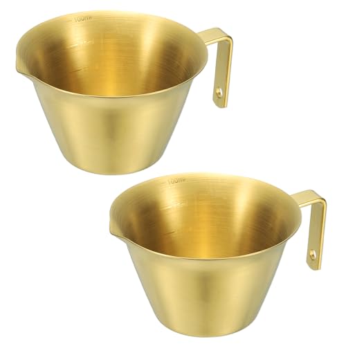 Sourcing Map Set of 2 Stainless Steel Espresso Cups with V-Shaped Spout, 100ml Measuring Tool