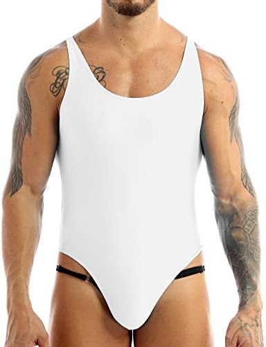 Hularka Men's One-Piece High Cut Thong Bodysuit Wrestling Singlet Leotard Mankini Swimsuit Underwear White Large