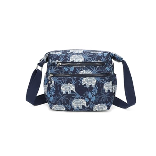YDezire Animal Print Cross body Shoulder Bags Women, Nylon Crossbody Bag with Adjustable Shoulder Strap, Lightweight Waterproof Handbags for Women, Travel Handbags (Blue Elephant)