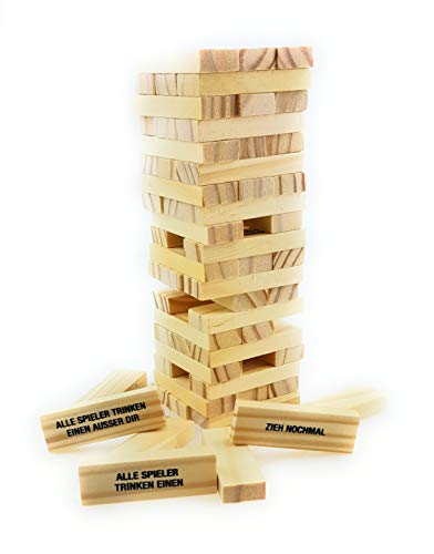 Bambelaa! Trinkspiel Partyspiel Wackelturm Drunken Tower inklusive vier Trinkgläser ca. 4cl (Deutsche Version)