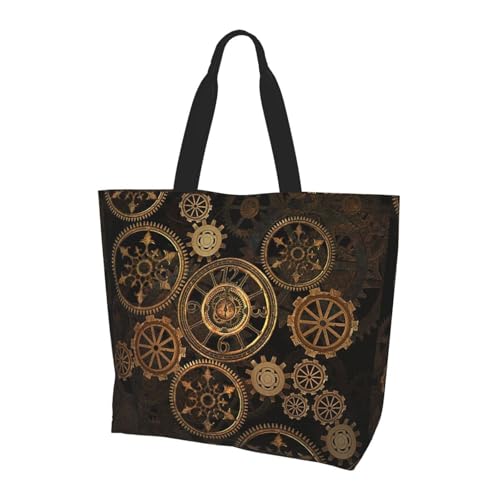 TTIGLHOH Gears Clock Bronze Century - Bolso de mano para mujer, reutilizable, bolso grande para el trabajo, la escuela, las compras y las actividades al aire libre