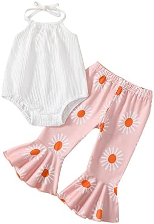 ADXSUN Newborn Baby Girl Summer Clothes Ribbed Romper+Striped/Floral/Cow Flared Pants Infant Outifts 0-18 Months