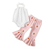 ADXSUN Newborn Baby Girl Summer Clothes Ribbed Romper+Striped/Floral/Cow Flared Pants Infant Outifts