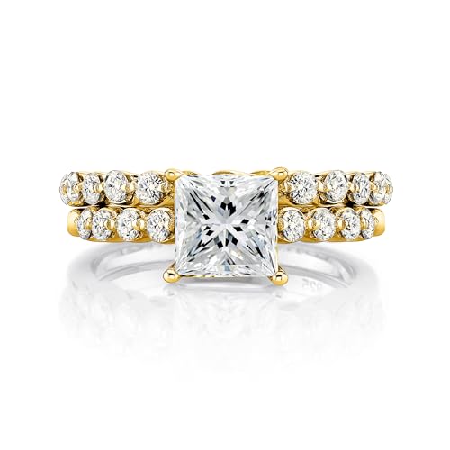 2.10Ct. Princess-Cut Moissanite Cathedral Wedding Bridal Set Engagement Ring 18K Yellow Gold over Silver2