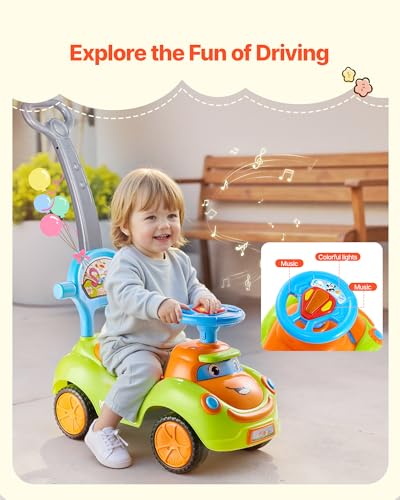 Image of VEVOR Ride On Push Car, Push Car for Toddler 19 to 36 Months, Around Buggy with Guardrails, Handle & Under-seat Storage, 55 lbs Load Capacity, Foot-to-Floor Walker for Boys Girls, Green