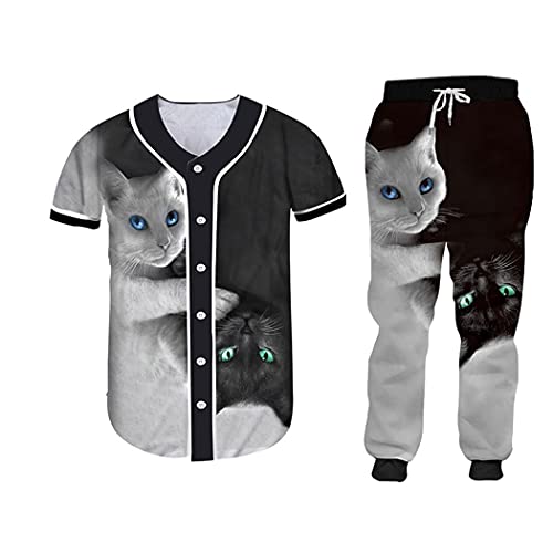 Ensemble 2 pièces chat noir et blanc avec sweat à capuche zippé pour couple taille M