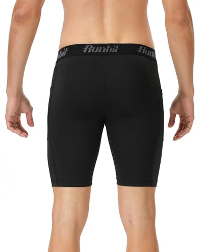 Runhit 2 Pack Mens Compression Shorts with Pocket, Spandex Athletic Workout Shorts, Performance Underwear for Running2