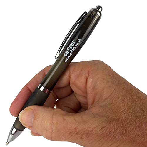 Gr8ful® - Penna a sfera con inchiostro nero per scrivere o disegnare, design ergonomico retrattile da scrivania, per uomini, donne, insegnanti e bambini
