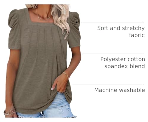 CRAZY GRID Womens Summer Blouses Puff Short Sleeve Shirts Square Neck Dressy Casual Tops Trendy Loose Pleated Tunic Ladies Spring TshirtsOats S — view 4