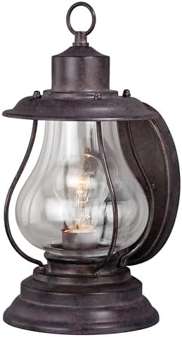 VAXCEL Dockside 12.75 in. H 1-Light Weathered Patina Coastal Outdoor Wall Sconce Made of Durable Steel, Clear Glass Shade, LED Compatible, Use for Exterior Porch Patio Front Door or Garage