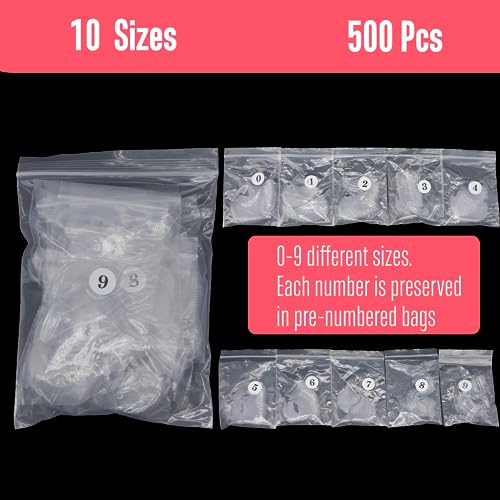 NOVO OVO 500 pcs Hawk Curved Eagle Claw Transparent Clear Cystal Extra Super Extreme Deep Curve Half Cover Short Square Tapered False Nail Extension Tips Acrylic Nail 10 Sizes in Bag for Halloween - Image 4