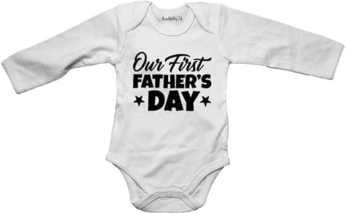 Our First Fathers Day - Stars - Baby Grow White Long Sleeve