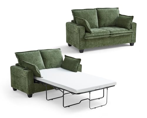 CHIC HOUSE 2-in-1 Pull-Out Sofa Bed, Convertible Chenille Sofa with