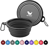 Collapsible Dog Bowls for Travel, 2-Pack Dog Portable Water Bowl for Dogs Cats Pet Foldable Feeding Watering Dish for Traveling Camping with Carabiners, BPA Free (Grey&Black, Medium (Pack of 2))