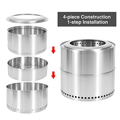 Lineslife 17.7'' Smokeless Fire Pit, Portable Stainless Steel Outdoor Firepit Stove, Wood Burning Fireplaces Outside With Carry Bag For Patio Backyard Camping, Silver #TOP4