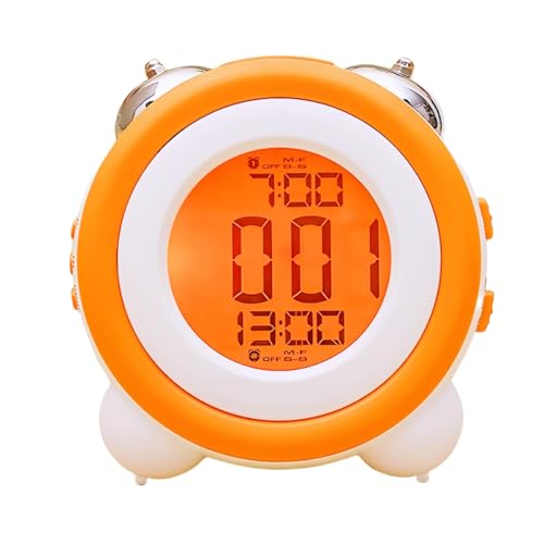 YHFITN Despertador Super Fuerte, con Doble Campana a Pilas y Función de Repetición, Modo Silencioso, Calendario con Fecha y Semana, Diseño Retro, Ideal para Oficina en Casa (Naranja)