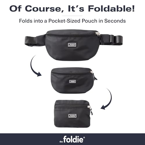 The Foldie Foldable Crossbody Bags for Women & Men - Anti-Theft RFID-Safe Fanny Pack with Smart Lockable Zippers and Cut-Resistant Strap - Lightweight Waist Pack for Travel & Everyday Use - Black