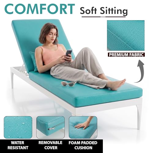 Image of BRISHI Outdoor Swimming Poolside Lounger Beach Sunbathing Lawn Patio Chaise Lounge Sun Lounger Chair Adjustable Backrest (White /Aqua Blue)
