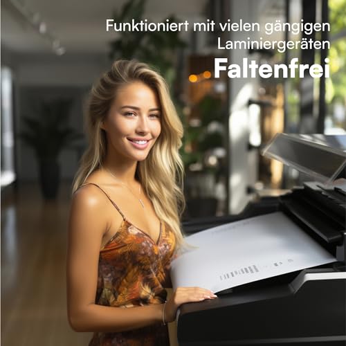 H&S Laminierfolien A4-100 Stück x Din A4 - Laminierfolie glänzend und klar - Künstlerqualität 150 Micron (2x 75 Micron) - Folierfolien Set blasenfrei knitterfrei
