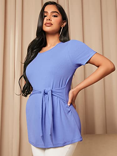 Oyoangle Women's Basic Maternity Tshirts Tie Front Short Sleeve Crewneck Tee Shirt Peplum Tops Blue S #TOP2