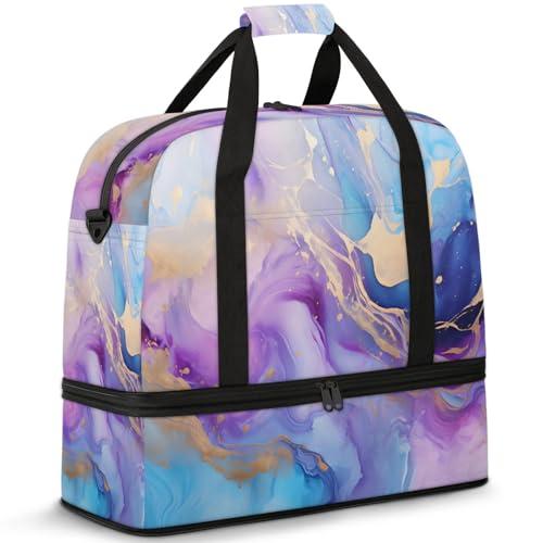 Large Weekender Overnight Bags Colorful Abstract Marble Texture Travel Duffel Bag for Women Men Gym Bag With Shoe Compartment Foldie Travel Tote Bag Carry On Personal Item Bag for Travel Gym Sports
