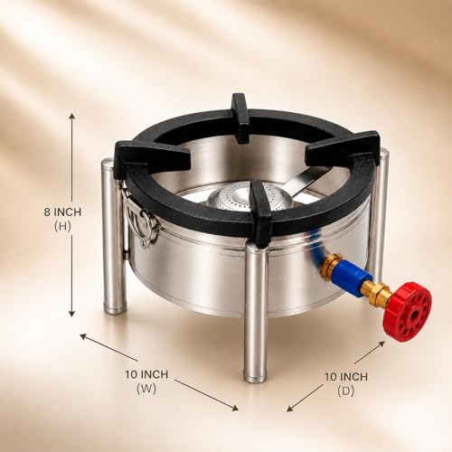 Image of Round Catering Burner 10x10 Inch Heavy Duty LPG Gas Stove Commercial Cooktop for Hotel Restaurant Kitchen