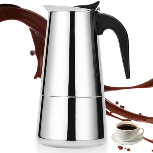 Cafetera expreso de 450 ml, de acero inoxidable, 9 tazas, para café expreso de inducción, placa de cocina con mango perfilado, cafetera para el hogar y la oficina