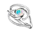 Opal engagement and diamond wedding ring set by Majade. Opal engagement ring band, Diamond wedding band, alternative bridal rings set. Handmade solid 14k white gold ring. Unique minimalist ring set