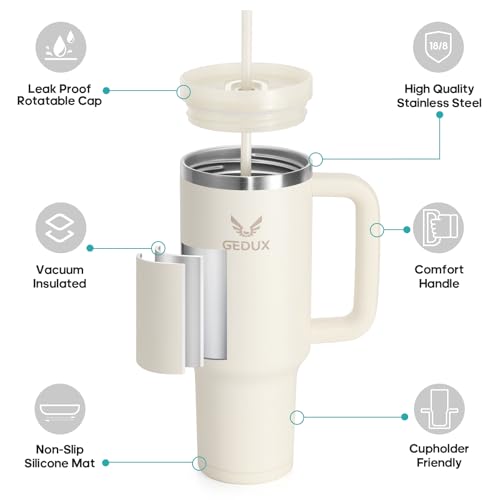 Gedux 40oz Tumbler With Handle, 2-IN-1 Leak Proof Lid (Straw/Flip), Insulated Water Bottle, Stainless Steel Tumbler with Non-Slip Silicone, Wide Mouth Travel Mug Cupholder Friendly Dishwasher Safe by Gedux - Image 3