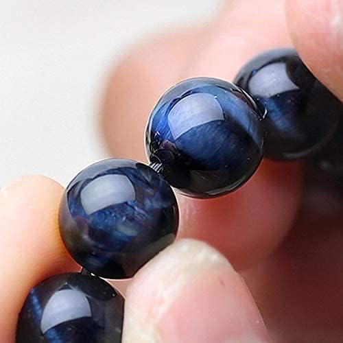 Miniatura 9 de Pulsera natural hecha a mano con ojo de tigre azul, pulsera elástica de cuentas redondas semipreciosas, cuentas de piedras preciosas de 0.315 in,