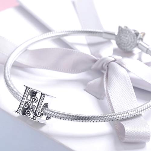 Image of Eternalll Jewellery - Spacer Beads Authentic 925 Sterling Silver Charms Vintage A-Z Letter Alphabet Charms for Bead Bracelets Women Charm Diy Jewelry