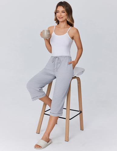 Image of Ekouaer Womens Pajamas Pants Capri Pj Bottoms with Pockets Sleep Pants | Comfy Drawstring Printed Soft Lounge Pants for Home, Daliy Wear