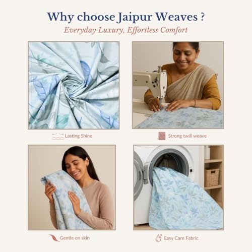 Image of Jaipur Weaves Double Bed Cotton Bedsheet Queen Size 90x100, 100% Pure Cotton Bed Sheet with 2 Pillow Covers, 240 TC Soft Breathable Floral Design - (Aqua Floral, Queen)