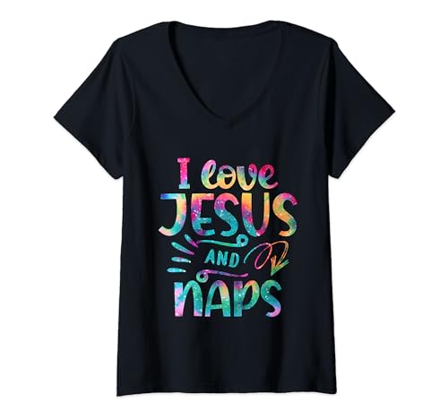 I Love Jesus And Naps For Women Girls Christian Daying Camiseta Cuello V
