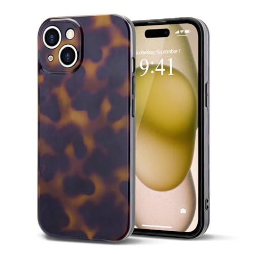 Teageo Leopard Coque pour iPhone 14, Filles Classique à imprimé léopard Protection de l’Appareil Photo Silicone TPU Anti-Chute Coque pour iPhone 14, Jaune Ambre