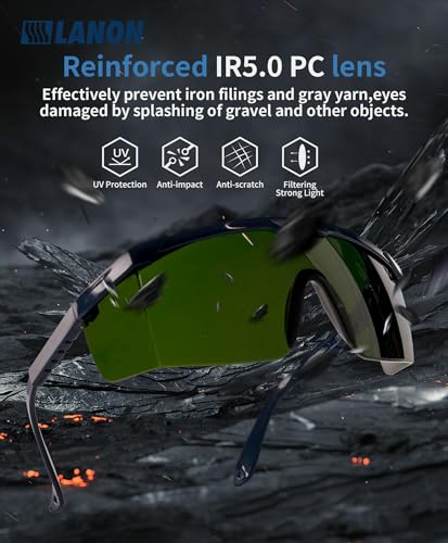 LANON Welding Safety Glasses,IR Filter Shade 5.0 Lens,Anti-Scratch & Anti-Impact,ANSI Z87.1 Double-sided Antifog,Wrap-Around Protective Safety Goggles,UV Protection - Thumbnail 3