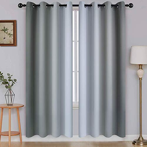 Image of SimpleHome Ombre Grey to Grey White Curtains for Living Room 52Wx72L | Room Darkening Curtains for Bedroom,Gradient Light Blocking Curtain,Thermal Insulated Grommet Window Drapes,2 Panels,72 Inch