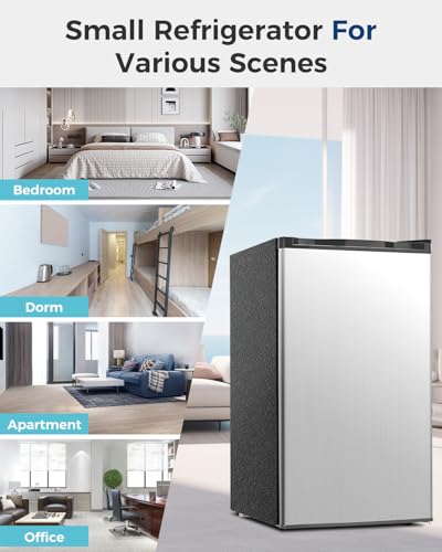 Image of Feelfunn Mini Fridge with Freezer - 3.2 Cu.Ft Single Door Mini Refrigerator with Adjustable Thermostat, Energy Saving, Low Noise, Small Fridge for Bedroom, Office, Dorm, Apartment, Classroom - Silver
