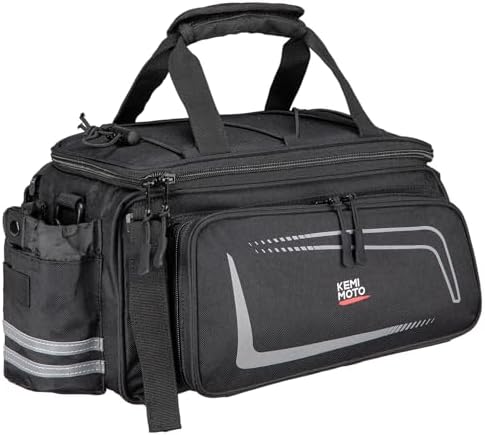 KEMIMOTO Bike Rear Rack Bag with Rain Cover, 15L Thickened Foldable Pockets Water Resistant Bicycle Bag, Bike Trunk Pannier for Commuter Cycling Trip Grocery Shopping, Black