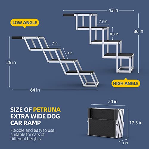 Petruna Extra Wide Dog Car Ramp For Large Dogs, Portable Aluminum Foldable Pet Ramp With Non-Slip Surface, Lightweight Dog Stairs For Cars Suv, High Beds & Trucks, Supports Up To 250 Lbs, 4 Steps #TOP2