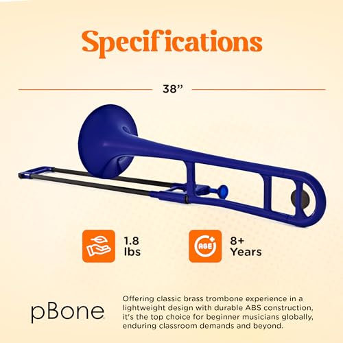 pBone Bb Plastic Trombone - Lightweight pInstruments Design with Ergonomic Grip - Includes Mouthpieces & Carrying Bag - Authentic Bb Sound for Students & Beginners - Durable ABS - Blue
