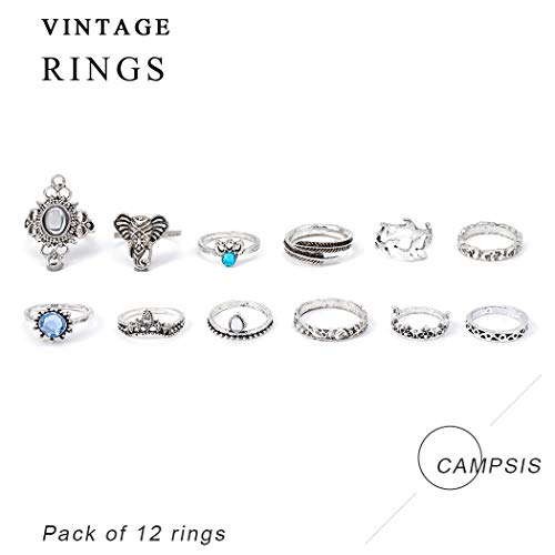 Campsis 12Pcs Boho Crystal Ring Sets Knuckle Stacking Multi Size Rings Elephant Mid Ring For Women And Girls #TOP1
